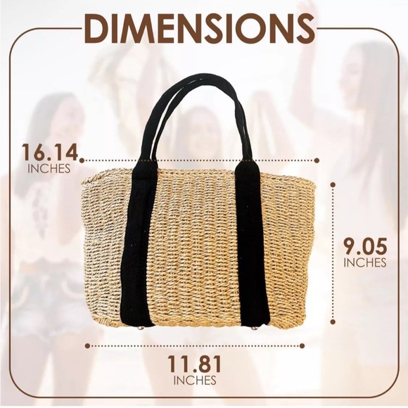 Stylish Tan and Black Woven Tote Bag - Picture 3 of 7